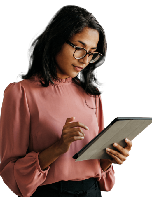 woman looking at ipad